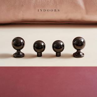 INDOORS法式复古极简黄铜圆球拉手实心纯铜黑咖色亮面柜门小拉手