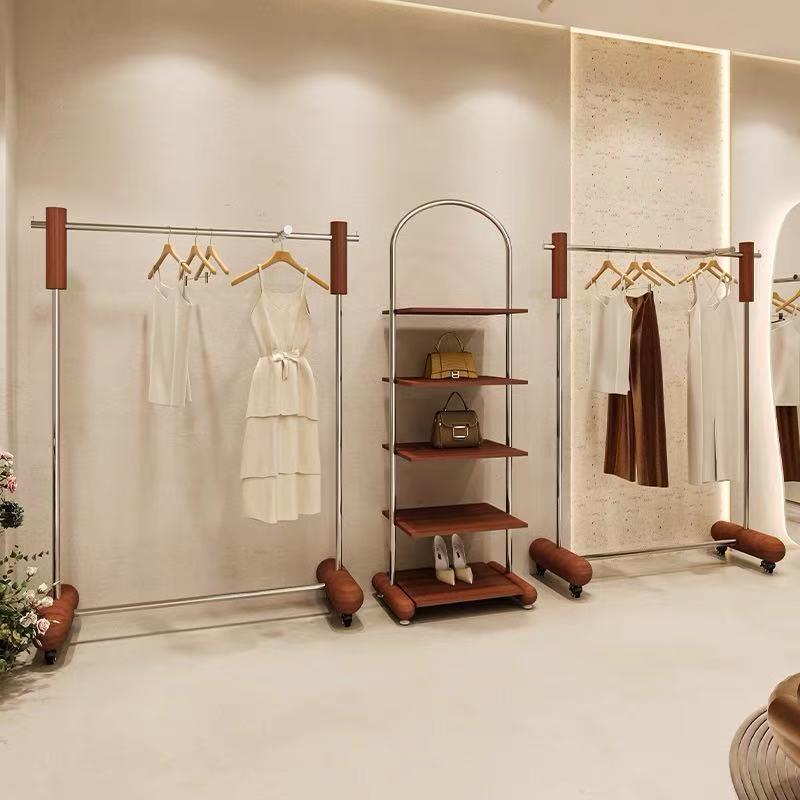 衣服服装店展示架落地式挂衣架女装专卖店可移动不锈钢正挂陈列架