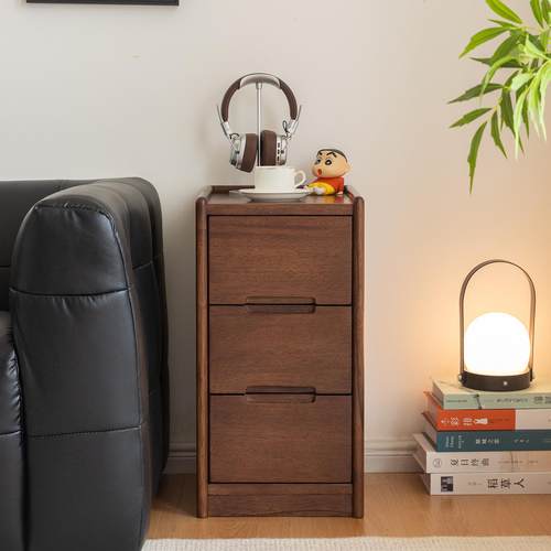 黑胡桃木全实木床头柜简约现代极三抽窄边柜卧室收纳柜床边小斗柜