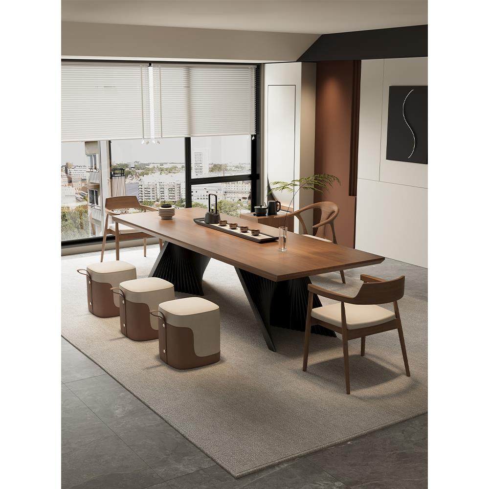 费洛可意式极简实木设计款家用客厅茶桌书桌一体两用接待桌泡茶台