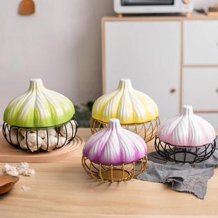 葱姜蒜收纳篮厨房装 新品 饰陶瓷鸡蛋蓝放大蒜篮家用铁艺置物篮带盖