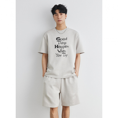 EQ男装 字母印花套装男士夏季新款韩版时尚宽松情侣一整套搭配潮