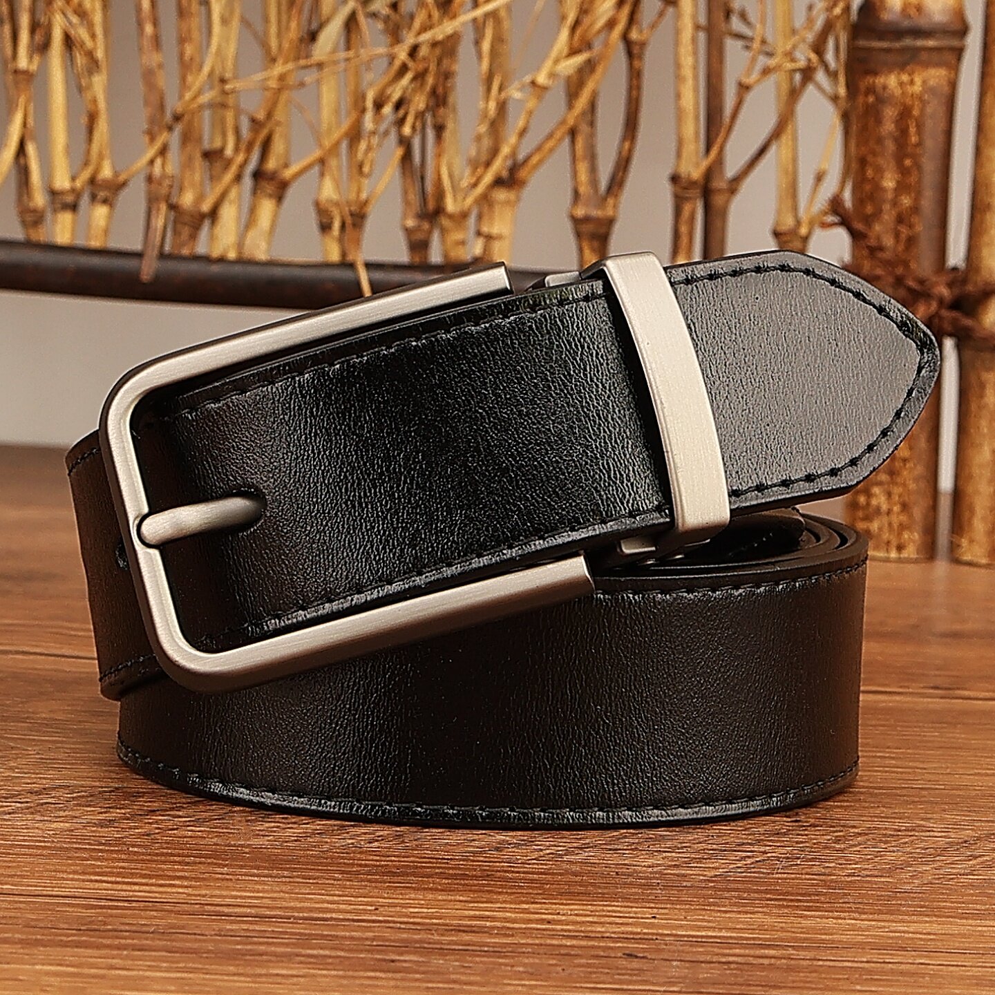 牛皮皮带年轻人青年真皮男士针扣休闲潮流腰带百搭新款裤腰带裤带