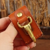 复古手工头层牛皮男士 配腰带黄铜色挂钩扣棕色真皮腰带配件配饰