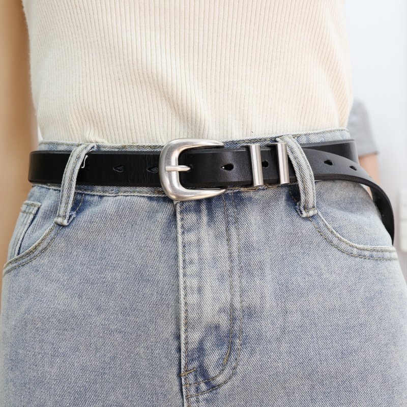 银扣真皮带百搭时尚装饰配牛仔裤头层牛皮做旧简约小众风真皮腰带
