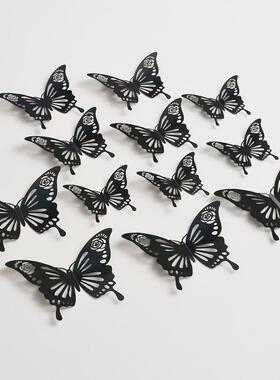 亚马逊黑色3d立体镂空蝴蝶墙贴客厅墙面布置节日婚庆装饰贴纸
