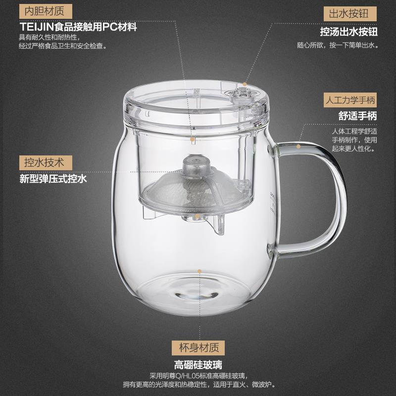 明尊S'020飘逸杯泡茶壶办公室创意单人玻璃茶杯过滤水杯家用
