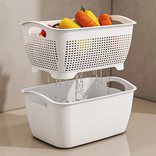 双层洗菜篮长方形沥水篮家用加厚