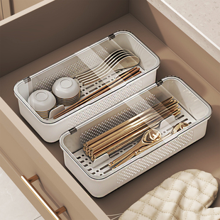 家用防尘有盖筷子收纳盒厨房多功能勺子餐具一体收纳置物架筷笼篓