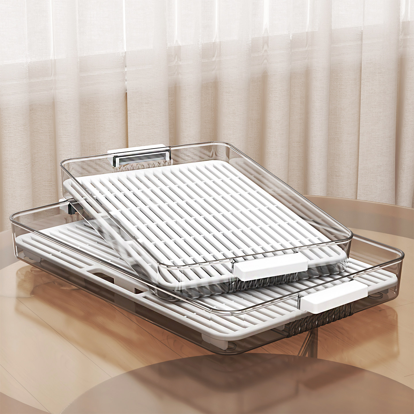 正家家用双层沥水盘多用长方形厨房杯子托盘塑料茶盘卫生间置物架