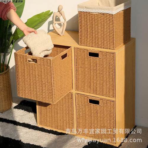 书籍收纳箱格子柜收纳筐家用仿藤