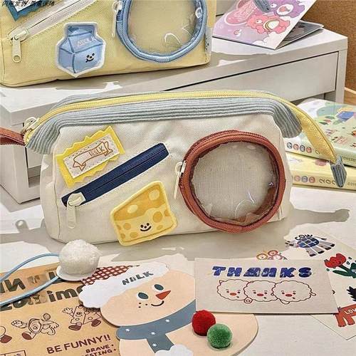 高颜值冷门笔袋可爱撞色拼接ins