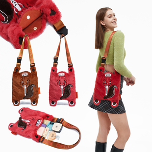 RUOYUSTUDIO若愚工坊包包马年文创礼物秋冬毛茸茸毛绒斜挎小包