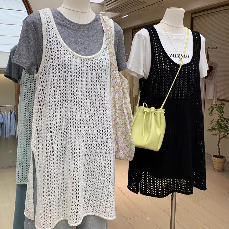 镂空针织衫上衣女薄款春夏韩系慵懒风吊带背心裙外搭叠穿防晒罩衫