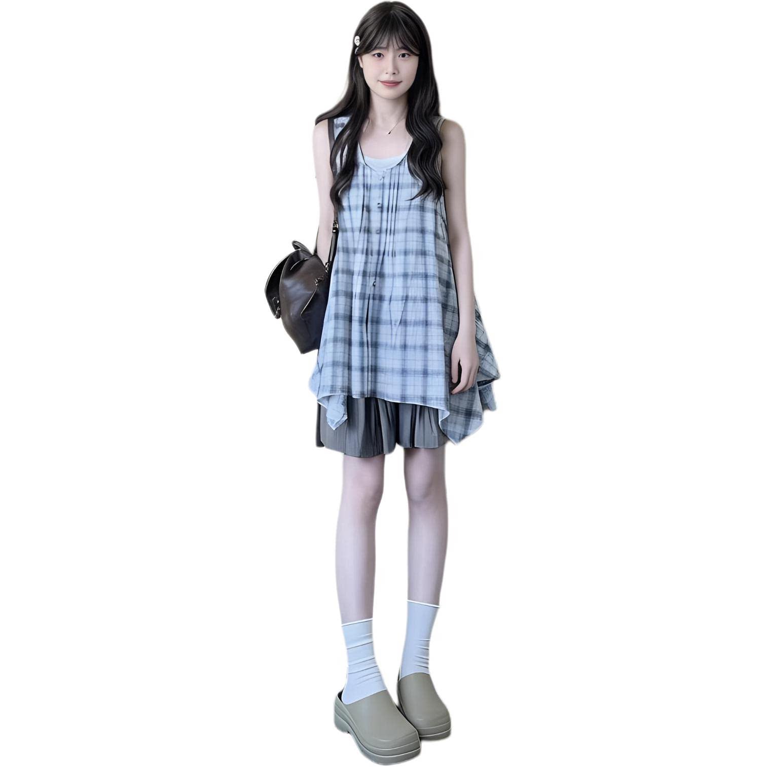 莎迪蕊穿搭女小个子无袖背心连衣连衣裙
