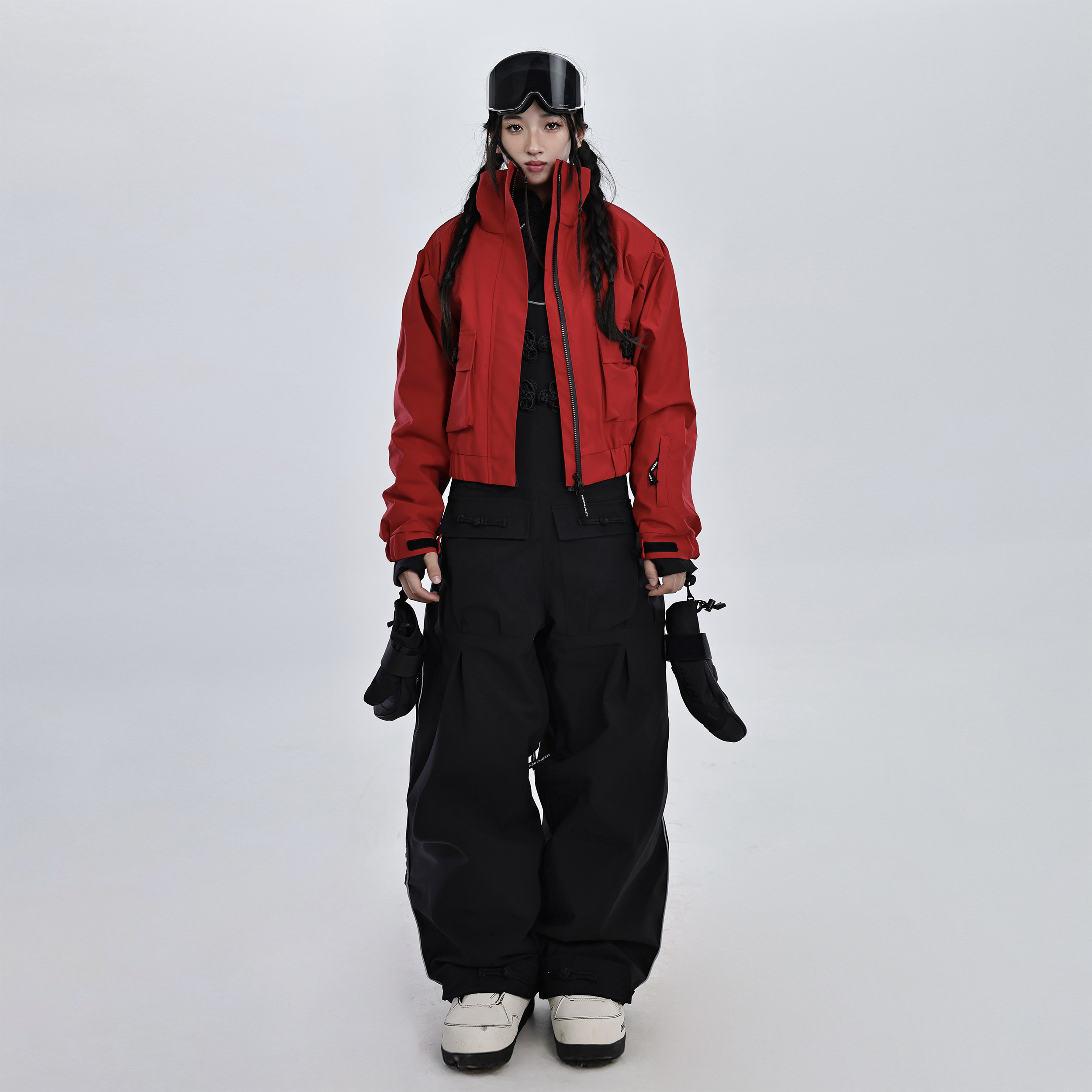 25新款国风单板滑雪服套装红色