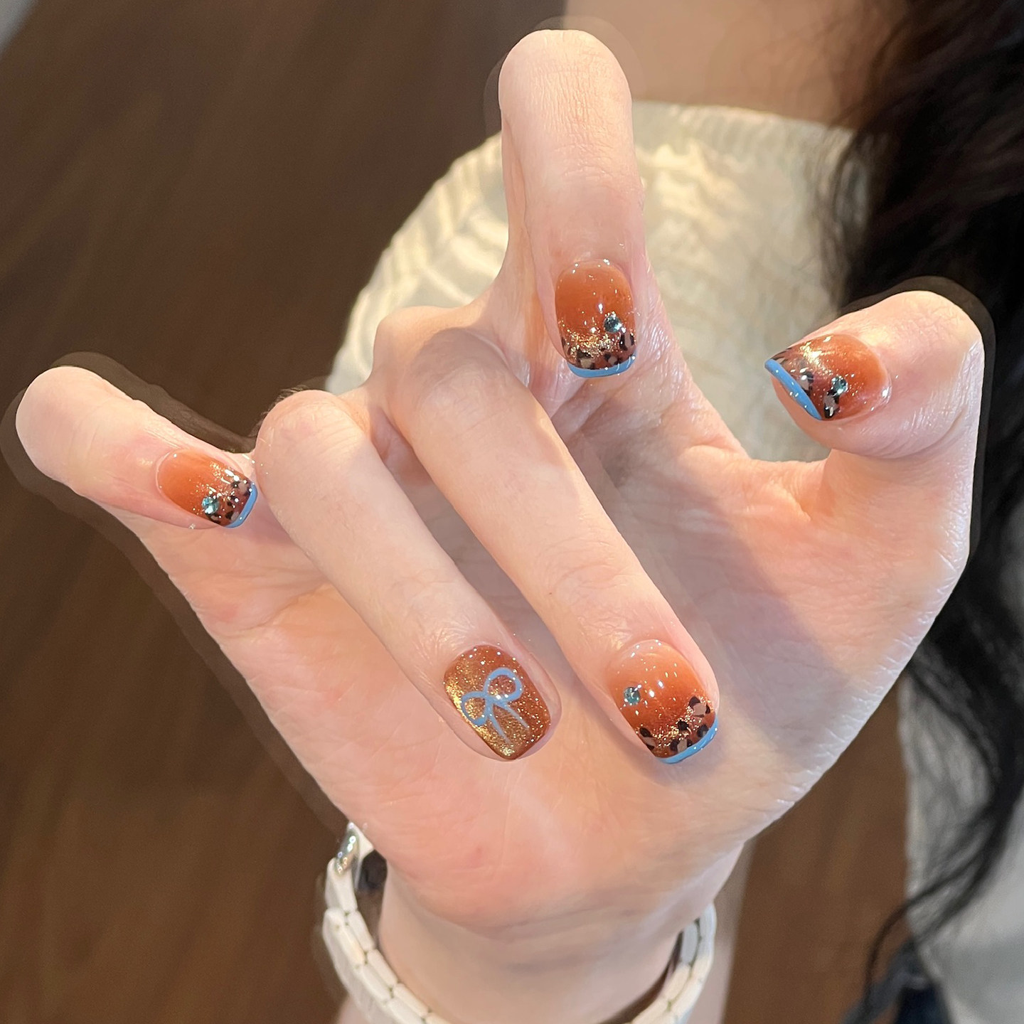 植兔纯手工穿戴甲高级感秋冬焦糖豹纹猫眼美甲短款蝴蝶结法式贴片,彩妆/香水/美妆工具,穿戴甲/甲片,淘宝优惠券,粉丝福利购,淘宝优惠卷