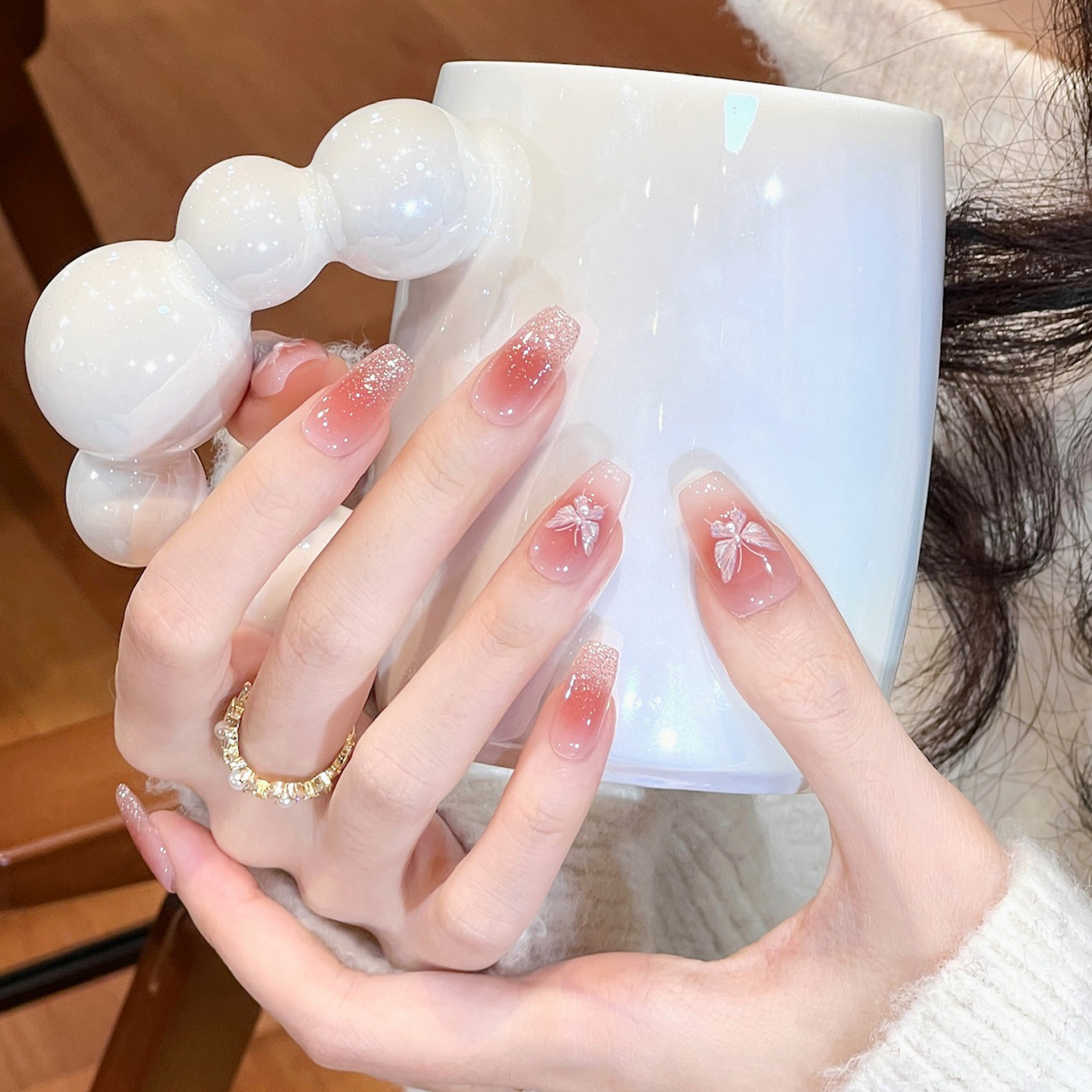 植兔手工穿戴甲短款裸色腮红碎钻蝴蝶美甲黄皮显白秋冬高级感贴片,彩妆/香水/美妆工具,穿戴甲/甲片,淘宝优惠券,粉丝福利购,淘宝优惠卷