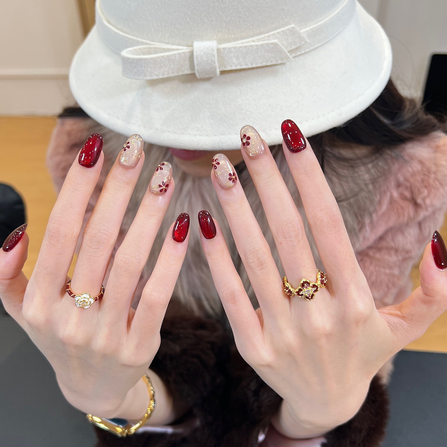 植兔红色猫眼穿戴甲2026年新款高级感繁花显白轻奢美甲秋冬款贴片,彩妆/香水/美妆工具,穿戴甲/甲片,淘宝优惠券,粉丝福利购,淘宝优惠卷