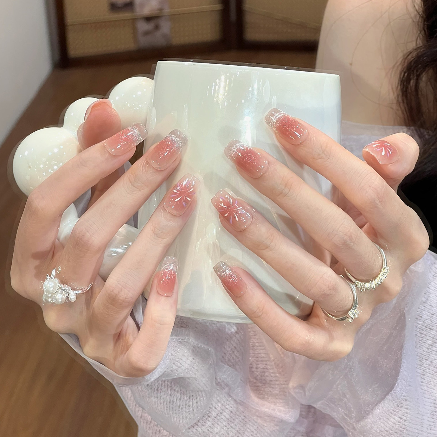 植兔手工穿戴甲法式腮红烟花绽放猫眼粉嫩裸色显白美甲高级感贴片,彩妆/香水/美妆工具,穿戴甲/甲片,淘宝优惠券,粉丝福利购,淘宝优惠卷