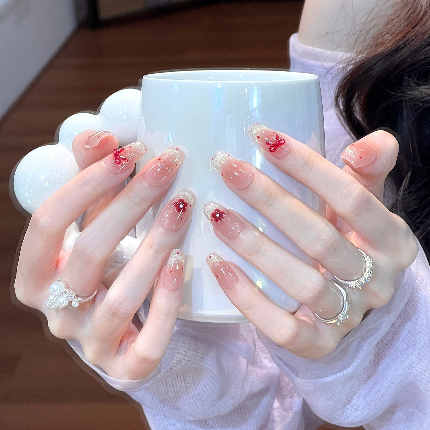 植兔夏日小红花穿戴甲2025新款法式猫眼蝴蝶结波点显白高级感美甲,彩妆/香水/美妆工具,穿戴甲/甲片,淘宝优惠券,粉丝福利购,淘宝优惠卷
