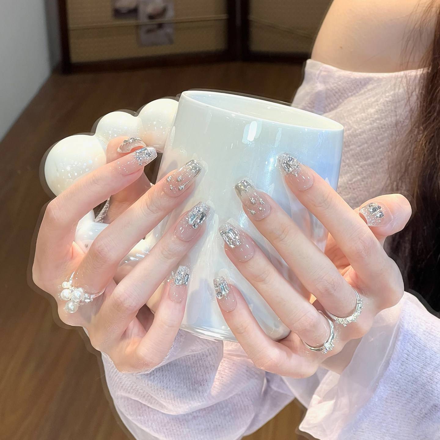冰透蛋壳手工穿戴甲夏日清透感裸色婚甲爆闪碎钻高级显白美甲贴片,彩妆/香水/美妆工具,穿戴甲/甲片,淘宝优惠券,粉丝福利购,淘宝优惠卷