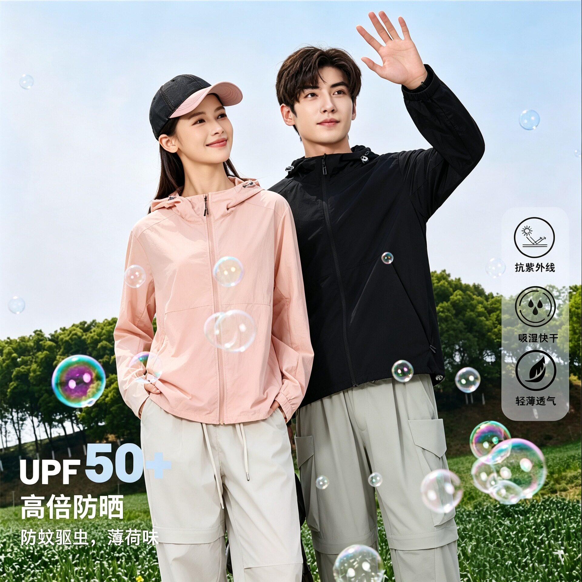 山系UPF50+防晒速干衣防蚊防虫薄荷味超轻男女情侣款登山户外服薄