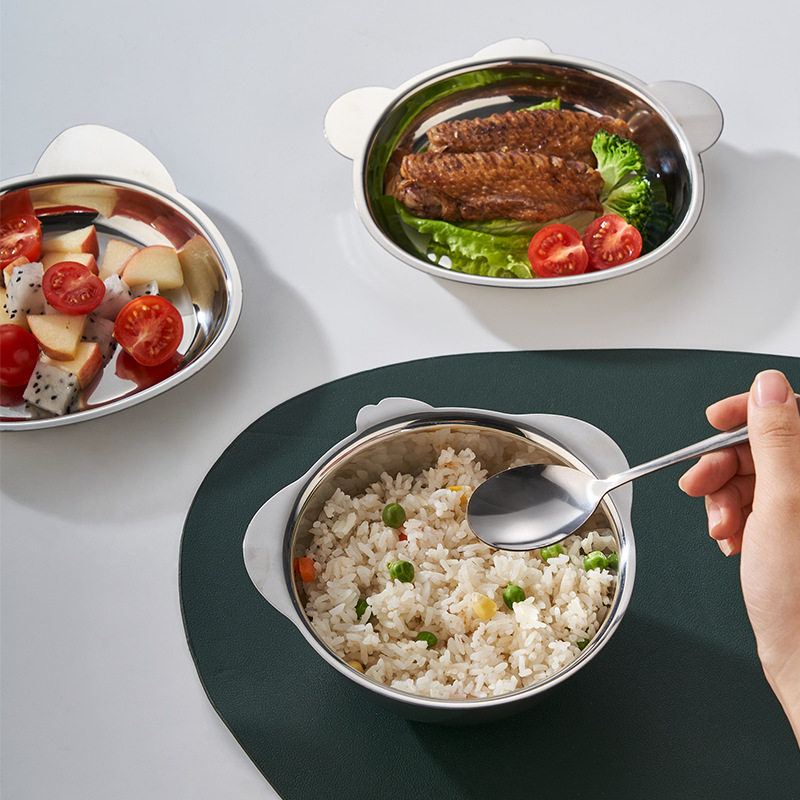 鸿俊达316不锈钢餐盘卡通动物餐碗家用宝宝汤碗304儿童辅食盘子