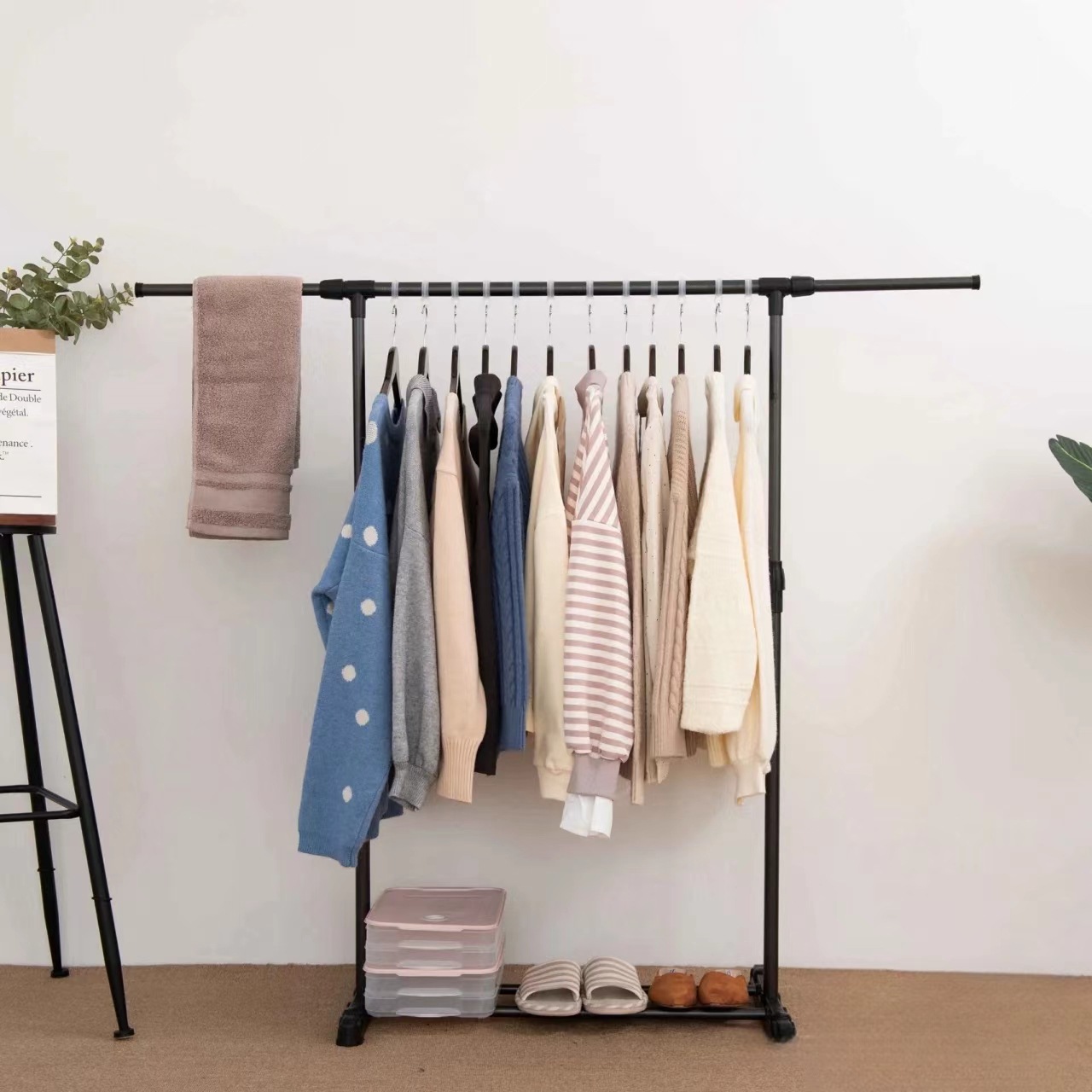 简易可移动伸缩折叠晾衣架双杆式室内阳台落地晒衣架服装店衣帽架