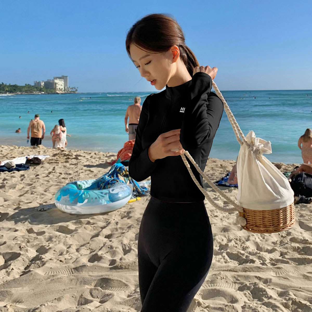 分体长袖泳衣夏高腰长裤冲浪服显瘦遮肚保守防晒速干水母潜水服女