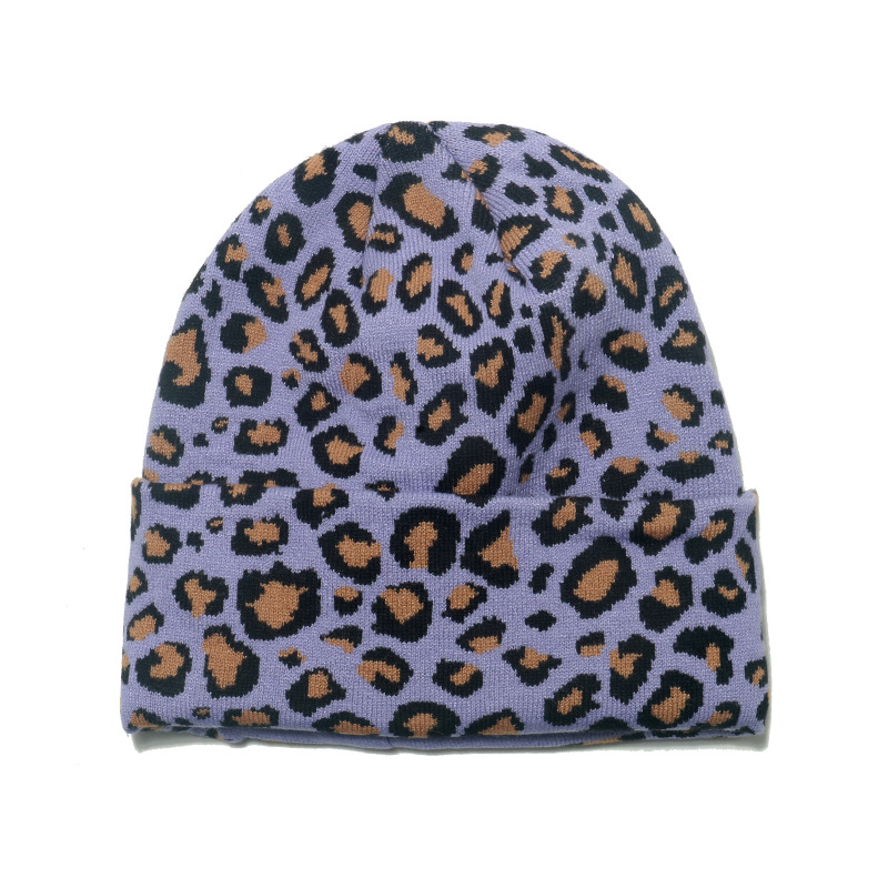 shein秋冬新款毛线帽时尚百搭保暖帽休闲骑行护耳帽豹纹针织帽女