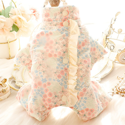 狗狗衣服秋冬装厚款包肚防风保暖四脚浪漫樱花小型犬泰迪宠物5535