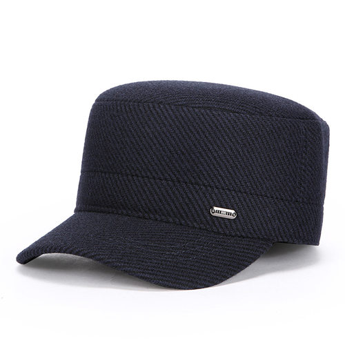 帽子冬季男士帽子加厚护耳毛呢平顶帽中年老人帽户外休闲保暖棉帽