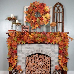 饰家庭圣诞花环婚礼派对 装 5.7英尺秋季 花环悬挂藤蔓枫叶藤条秋季