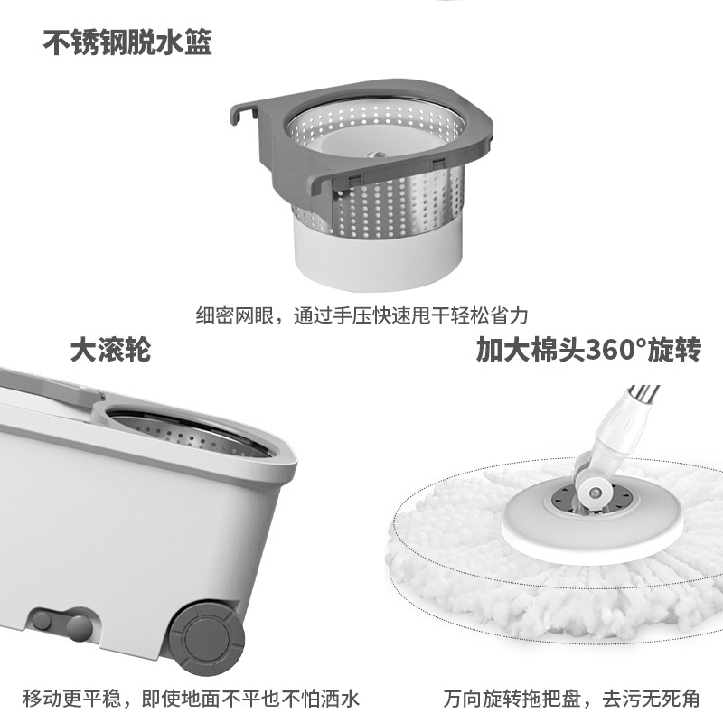 加大滚轮双驱动甩干拖布家用一拖净免手洗替换头懒人旋转拖把