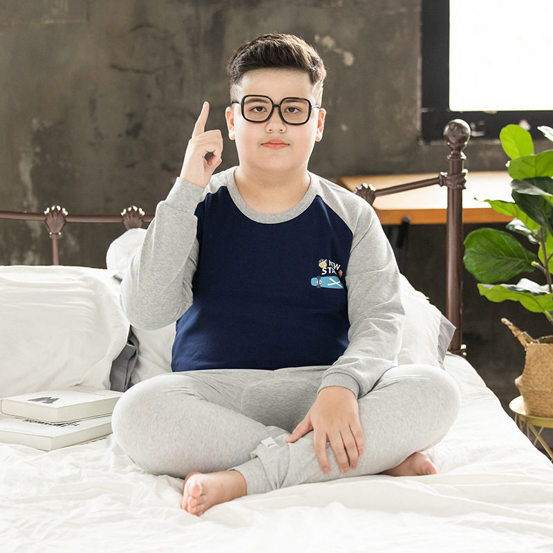 胖男童秋衣秋裤加肥加大男孩睡衣睡裤中大童保暖内衣套装纯棉衬裤