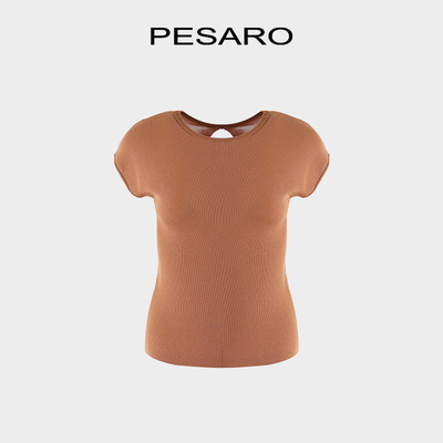 PESARO设计感抽绳褶皱短袖T恤女白色修身两穿针织上衣5109-3067