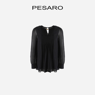 PESARO黄惠玲女装春季金珠装饰车折宽松上衣黑色