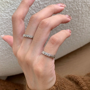 925银色菱格纹半钻半素戒指新款中古老钱风精致小众尾戒手饰定制