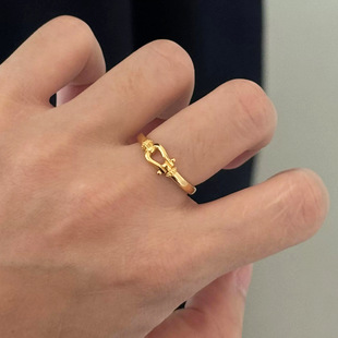 925银金色马蹄扣戒指新款精致老钱风新中式小众设计指环手饰品