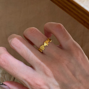 925银金色拉丝点钻吉象戒指新款轻奢精致指环小众设计指环饰品