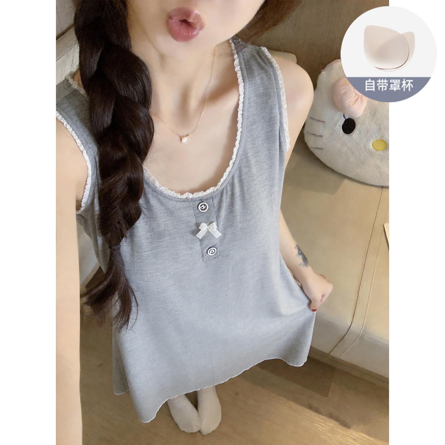 莫代尔睡裙女款带胸垫夏季2026新款无袖背心睡衣甜美蕾丝边连衣裙