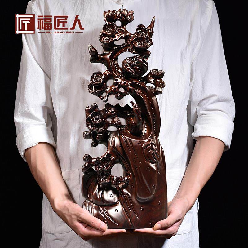 黑檀实木雕刻喜上眉梢根雕摆件雕刻工艺品家居客厅玄关装饰送礼品