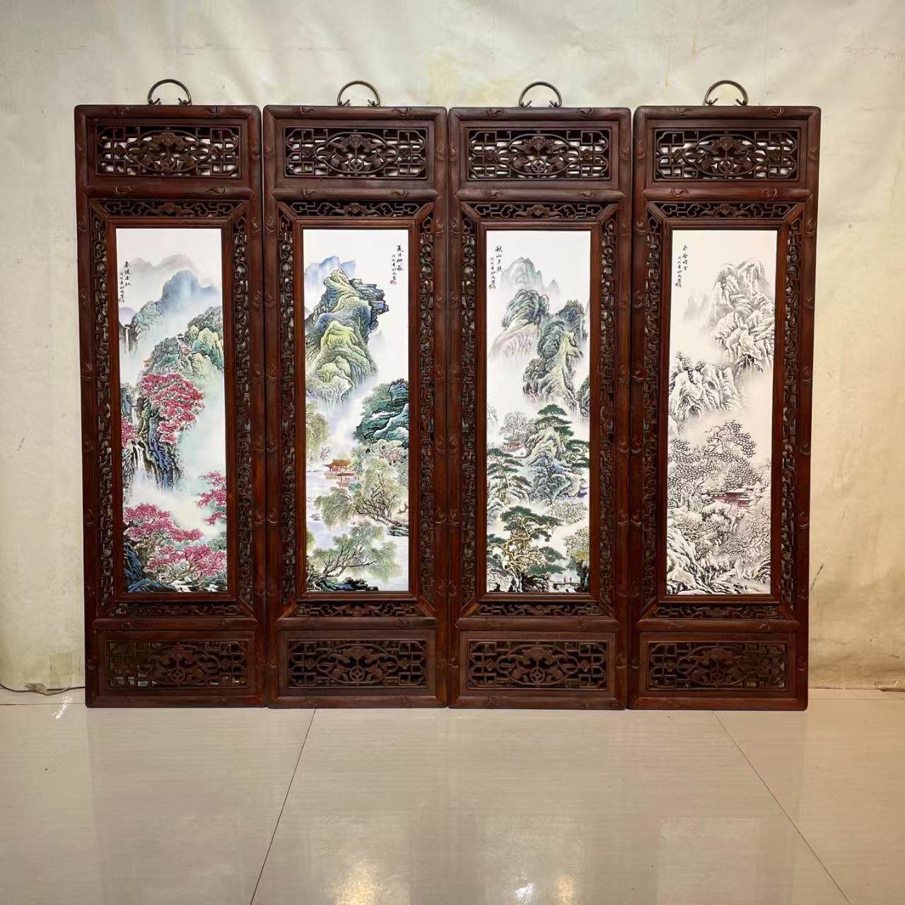 松茂景德镇瓷板画仿古四条屏壁画挂画装饰画山水春夏秋冬梅兰竹菊