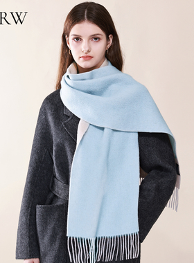2025新款秋冬季女高级感纯色羊毛围巾氛围感韩系蓝色女士保暖围脖
