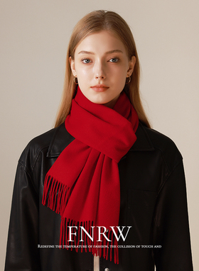 澳洲100%羊毛红色围巾女冬季2025新款高级感保暖百搭暖色羊绒围脖