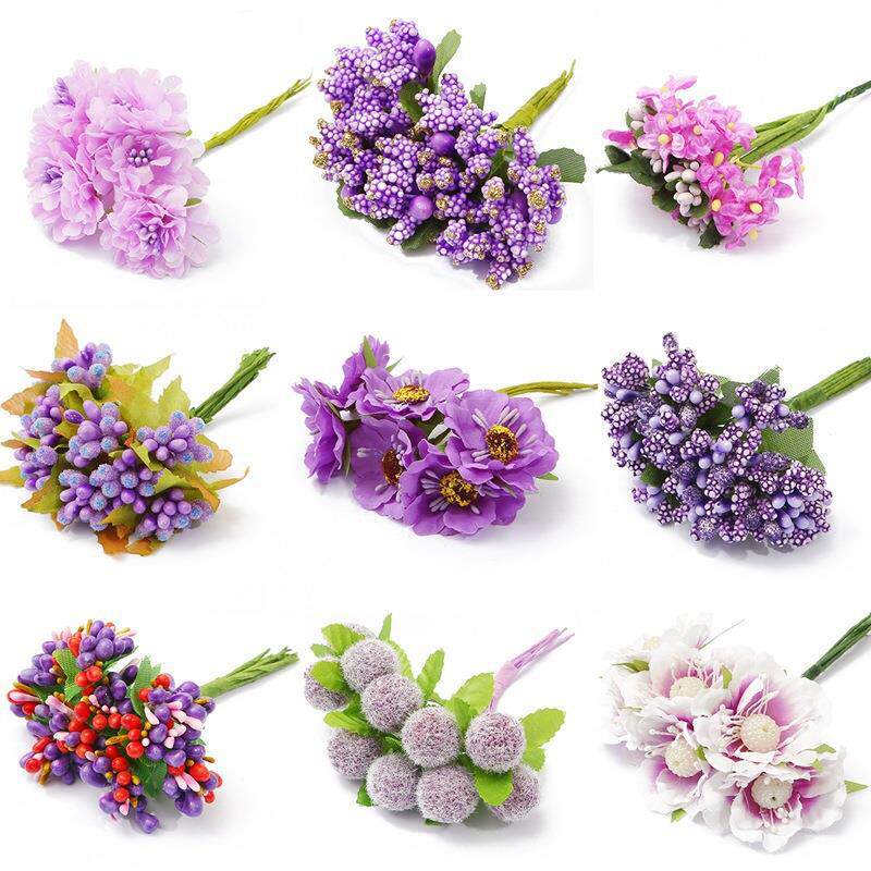 跨境热卖紫色仿真花全新泡沫花芯花蕊缠花 diy手工发簪发饰品配件