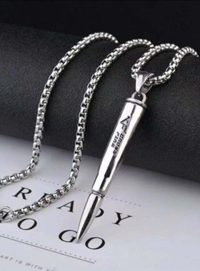 项链男潮子弹头吊坠霸气男生嘻哈钛钢扣子日系个性学生配饰饰品女