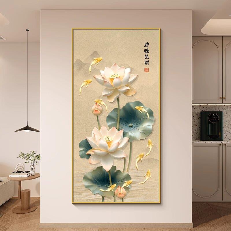 2026新款钻石画满钻荷花九鱼图玄关走廊点钻十字绣钻石绣入户中式