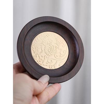 神雕放大实木杯垫家用高档杯垫套装六君子功夫茶具套装配件铜防烫